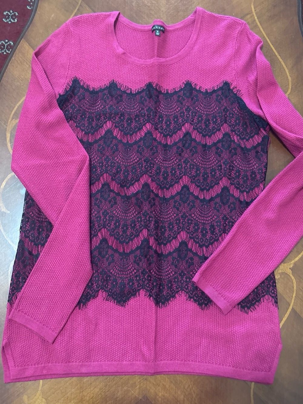 Hannah Magenta Sweater with Black Lace Front